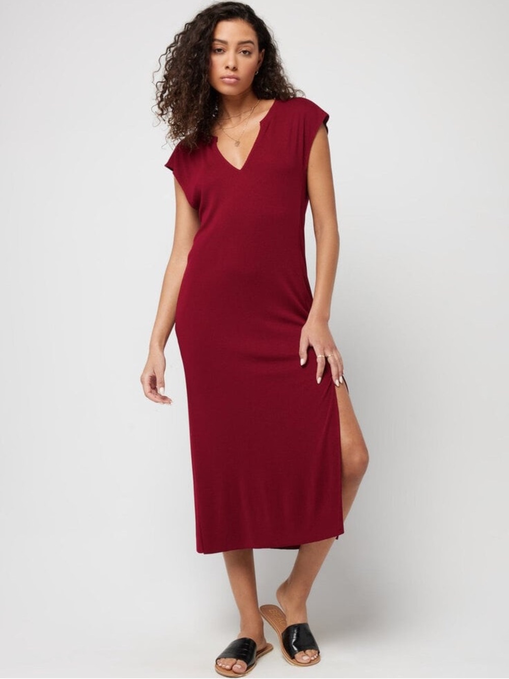L*Space Robyn Tunic Notch Neck Tee Shirt Dress Small NWT Red Cabernet